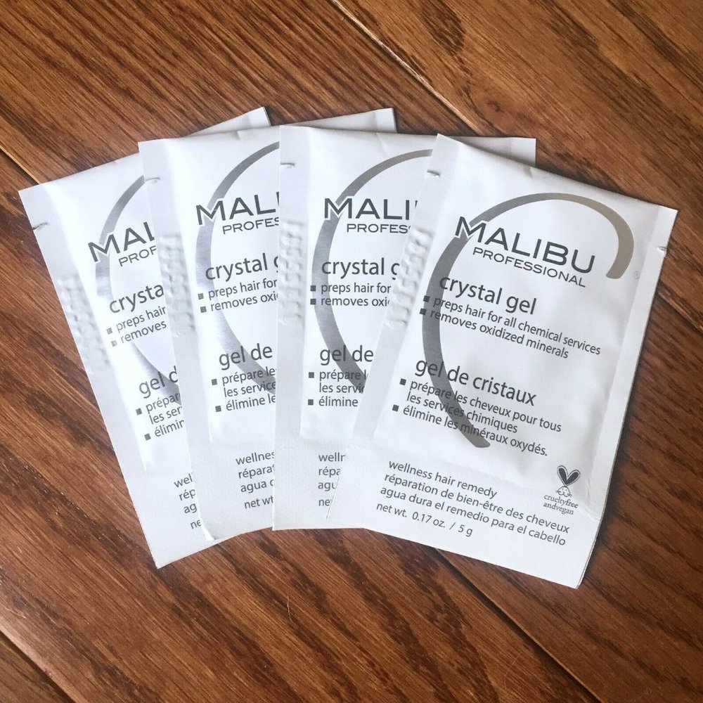 4 Malibu Crystal Gel Packets Stain Hair Color Tones‎ Build Up Remover and 4 Caps